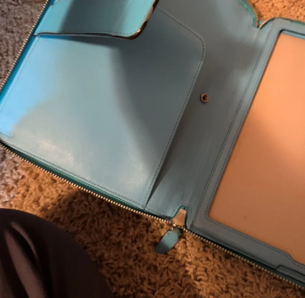 Coach Light Turquoise Leather Zip Tablet Case